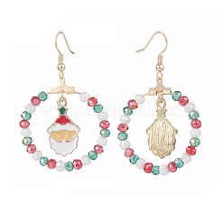 Glass Beaded Big Ring with Christmas Santa Claus Alloy Dangle Earrings&nbsp;EJEW-TA00079