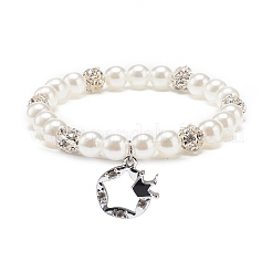 ABS Plastic Imitation Pearl  & Rhinestone Beaded Stretch Bracelet with Alloy Charm for Women&nbsp;BJEW-JB08526