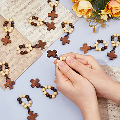 25Pcs Wood Cross & Round Beads Finger Rings&nbsp;RJEW-DC0001-23B