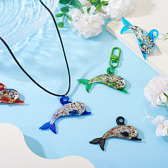 5Pcs 5 Colors Handmade Silver Foil Lampwork Big Pendants&nbsp;LAMP-TA0001-73