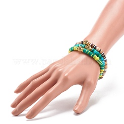 7Pcs 7 Color Handmade Polymer Clay Disc Surfer Stretch Bracelets Set&nbsp;BJEW-JB08798