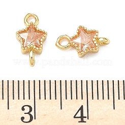 Brass Pave Cubic Zirconia Star Connector Charms&nbsp;KK-P348-08G-04