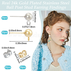 40Pcs 2 Styles 304 Stainless Steel Round Ball Post Stud Earring Findings&nbsp;STAS-BBC0004-79