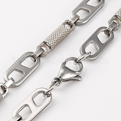 201 Stainless Steel Column and Oval Links Necklace&nbsp;NJEW-F222-21P