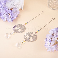 2Pcs 201 Stainless Steel Tree of Life Shape & Rainbow Crystal Glass Hanging Suncatcher&nbsp;HJEW-TA00446