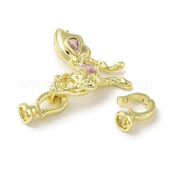 Brass Micro Pave Pink Cubic Zirconia Fold Over Clasps&nbsp;LS-KK-K371-12G