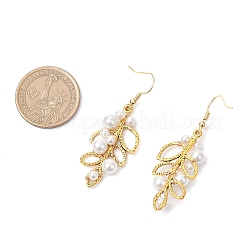 Brass Shell Pearl Leaf Dangle Earrings&nbsp;EJEW-TA00725