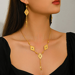 Brass Tassel Rhombus Hoop Earrings & Necklaces Sets for Women&nbsp;RP2777-2