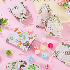 20Pcs 4 Styles Polycotton(Polyester Cotton) Printed Packing Pouches Drawstring Bags&nbsp;ABAG-TA0002-10