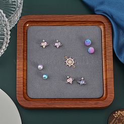 Square Wood Jewelry Storage Tray with Microfiber Fabric Mat Inside&nbsp;ODIS-WH0030-37B-03