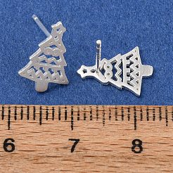 925 Sterling Silver Hollow Christmas Tree Stud Earrings&nbsp;EJEW-F397-01S