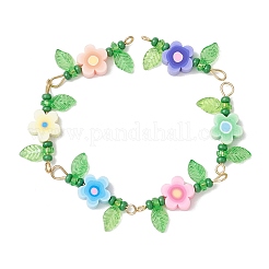 6Pcs 6 Styles Handmade Polymer Clay Flower & Glass Seed Beaded Connector Charms&nbsp;PALLOY-MZ00801