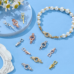 6 Sets 3 Colors Brass Micro Pave Clear Cubic Zirconia Fold Over Clasps&nbsp;KK-ME0003-48