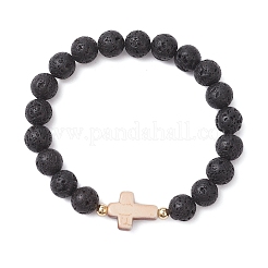 Natural Lava Rock & Synthetic Turquoise Beads Stretch Bracelets for Men Women&nbsp;BJEW-JB12226-01