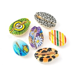 40Pcs 5 Styles Printed Natural Cowrie Shell Beads&nbsp;SHEL-FS0001-05