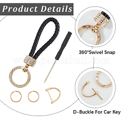 2Pcs 2 Colors PU Leather and Alloy Rhinestone Braided Keychain&nbsp;KEYC-CL0001-16