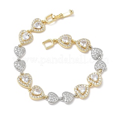 Heart Micro Pave Clear Cubic Zirconia Link Chain Bracelets for Women&nbsp;BJEW-C156-08B-GP