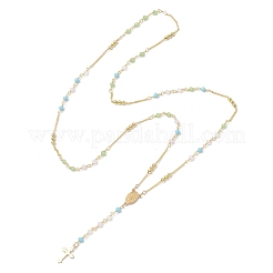 Faceted Glass and Brass Rosary Bead Necklaces&nbsp;NJEW-JN05672