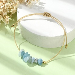 Natural Aquamarine Chips Braided Bead Bracelets&nbsp;BJEW-JB09851-03