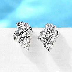 Conch Shape Brass Micro Pave Cubic Zirconia Ear Studs&nbsp;EJEW-D304-32P