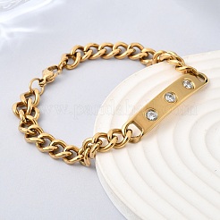 304 Stainless Steel Micro Pave Cubic Zirconia Cuban Link Bracelets&nbsp;BJEW-D408-01G