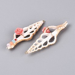 Natural Shell Slice Copper Wire Wrapped Big Pendants&nbsp;SSHEL-N042-23