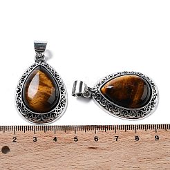 Natural Tiger Eye Teardrop Pendants&nbsp;G-A093-03AS-03