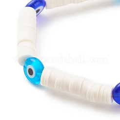 Polymer Clay Heishi Surfer Stretch Bracelet with Lampwork Evil Eye Beaded for Women&nbsp;BJEW-JB08386-01