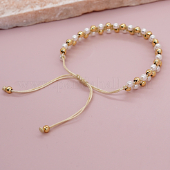 Handmade Woven Faux Pearl and Brass Round Braided Bead Bracelets&nbsp;DK1363