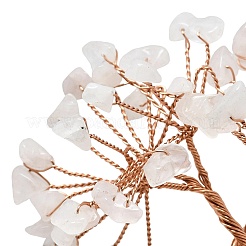 Natural Rose Quartz Chips Tree of Life Decorations with Cat Display Decorations&nbsp;DJEW-K025-03B