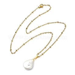 Natural Baroque Pearl Keshi Pendant 304 Stainless Steel Satellite Chain Necklaces&nbsp;NJEW-JN06161