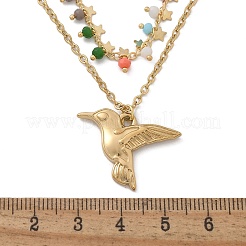 304 Stainless Steel & Colorful Glass Beads Double Layer Necklaces&nbsp;NJEW-Z061-03G