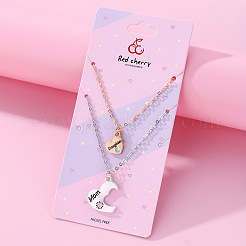 2Pcs 2 Styles Alloy Enamel Mom Daughter Heart Pendant Necklaces for Mother's Day&nbsp;WG5A0CA-01
