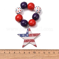 Independence Day Wood Beaded Napkin Rings with Star Charms&nbsp;HJEW-SC00090