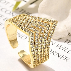 Rack Plating Brass Micro Pave Clear Cubic Zirconia Cuff Finger Rings for Women&nbsp;RJEW-M028-26G