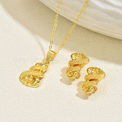 Brass Flower Pendant Necklace & Stud Earrings Sets for Women&nbsp;OU6327