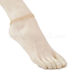 Brass Paperclip Chain and 304 Stainless Steel Ball Chain Double Layer Anklets for Women&nbsp;AJEW-AN00711