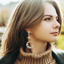 2 Sets 2 Styles Colorful Rhinestone Moon & Star Asymmetrical Earrings&nbsp;EJEW-FI0001-22