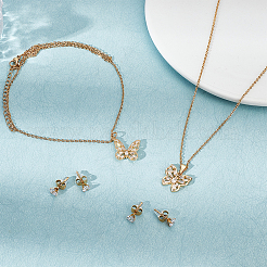 2 Sets 2 Styles Clear Cubic Zirconia Stud Earrings & Butterfly Pendant Necklaces Set&nbsp;SJEW-HY0001-01