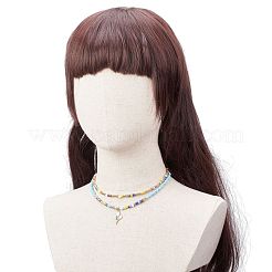 2Pcs 2 Style Glass Seed Pearl Beaded Necklaces Set&nbsp;NJEW-JN03936