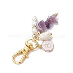 Natural & Synthetic Gemstone Chip & Flat Round with Number 0~9 Alloy Enamel Pendant Decorations&nbsp;HJEW-JM02358