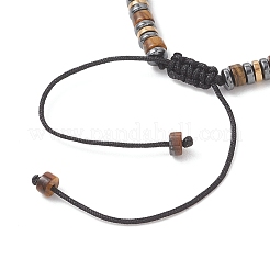 Non-magnetic Synthetic Hematite & Natural Tiger Eye Disc Beads Braided Bead Bracelets for Women Men&nbsp;BJEW-JB13298