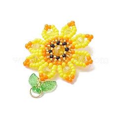Glass Seed Beaded Sunflower with Leaf Pendants&nbsp;PALLOY-MZ00856