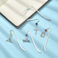 5Pcs 5 Style Cross Ruler Scroll Alloy Pendant Bookmark&nbsp;AJEW-TA00013