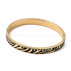 304 Stainless Steel Black Enamel Zebra Skin Print Hinged Cuff Bangles for Women&nbsp;SA-CBAC920-03G