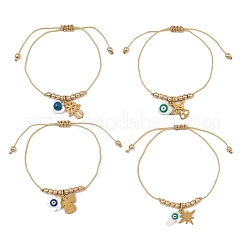 Religion Natural Shell Enamel Evil Eye and Stainless Steel Charm Nylon Cord Braided Bracelets&nbsp;BJEW-JB14285