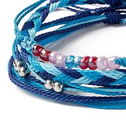 4Pcs 4 Style Alloy & Glass Braided Bead Bracelets Set&nbsp;BJEW-B065-09C