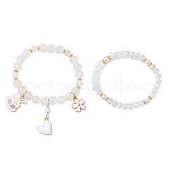 2Pcs 2 Styles Glass Round Beads Stretch Bracelets&nbsp;BJEW-JB11867