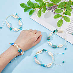4Pcs 4 Style Natural Shell with Evil Eye Braided Bead Bracelets Set&nbsp;BJEW-FI0001-74