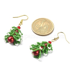 Seed & Imitation Pearl Christmas Tree Dangle Earrings&nbsp;EJEW-MZ00094